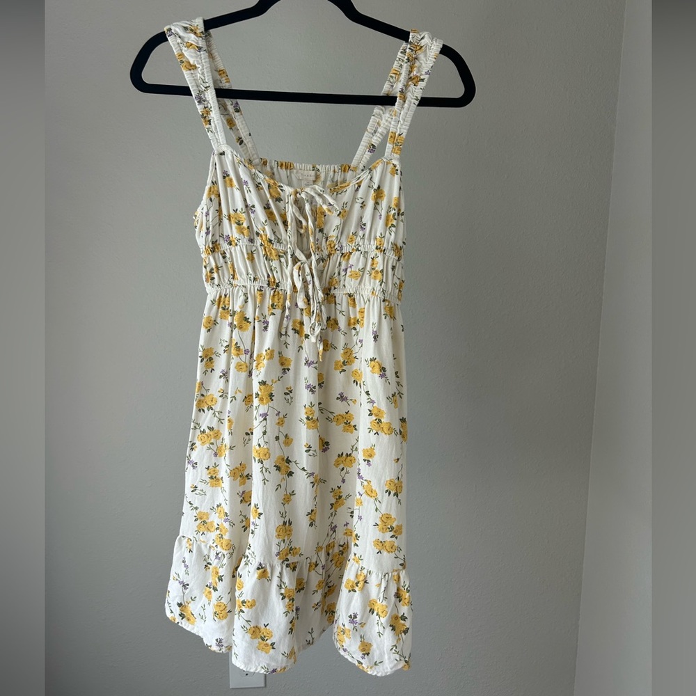 Floral Tie-Front Mini Sundress in Yellow